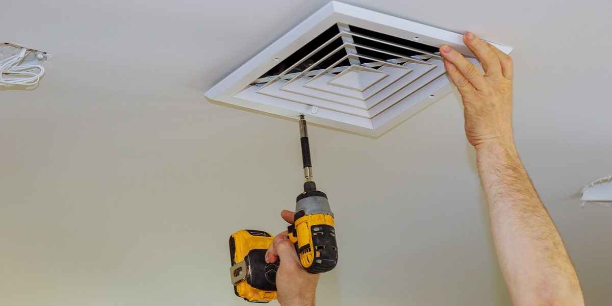 The process of installing mounting skin ceiling covered by plastic ventilation cover